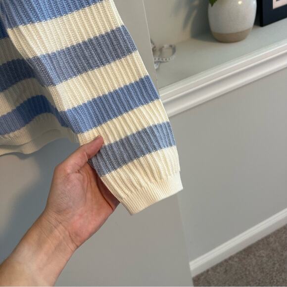 Talbots Blue White Striped Cardigan Sweater Medium - Picture 11 of 15